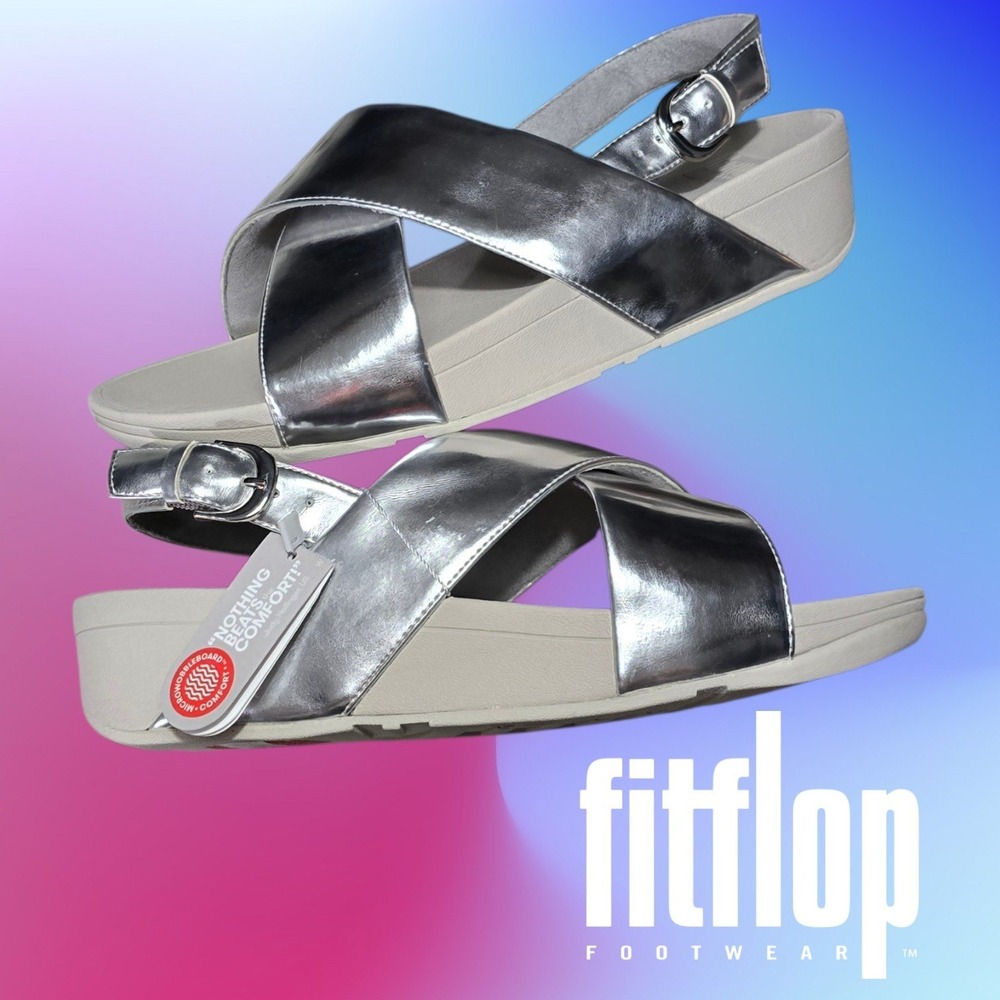 FitFlop Womens Lulu Cross Back-Strap Mirror Sandals Silver 9 NEW